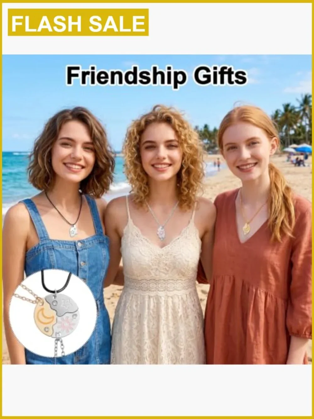 Sun Moon Star Friendship Puzzle Necklace Set for 3